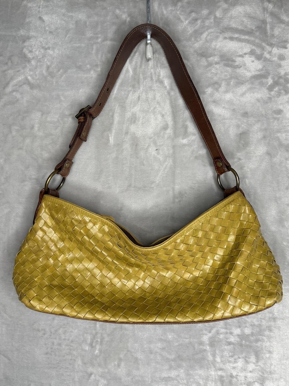 Latico Woven Leather Hobo Bag Womens Large Yellow Green Brown Shoulder Buckle